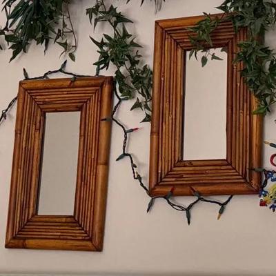 Set of Five Vintage Bamboo/Rattan Framed Wall Mirrors 