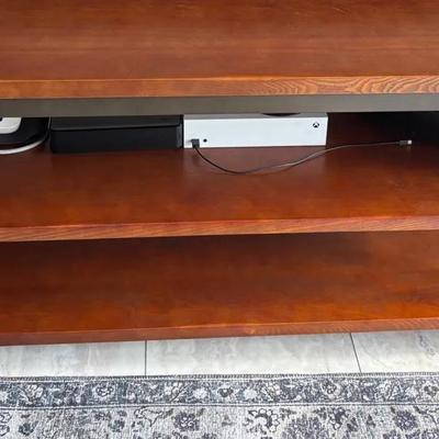 Three-Tier Wood and Metal Media Console or TV Stand 