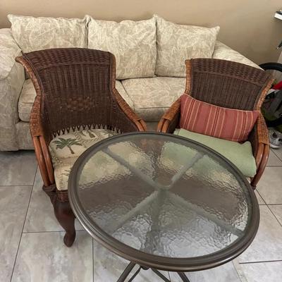 Three-Piece Wicker Seating Set with Glass-Top Table