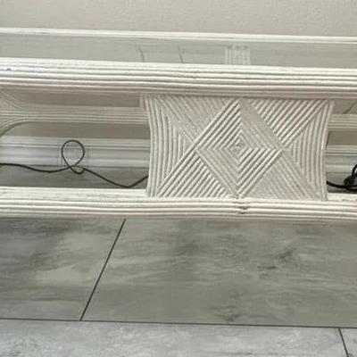 White Wicker Glass-Top Coffee Table or Console Table 