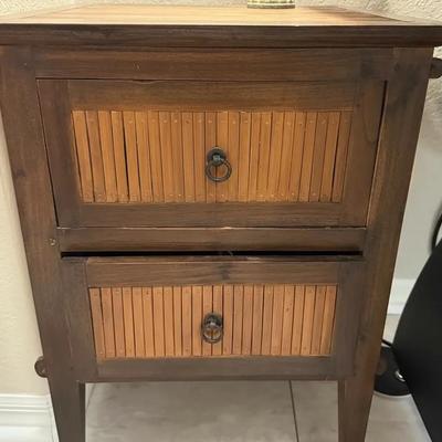 Matching Pair of Wood Nightstands with Slatted Drawer Fronts