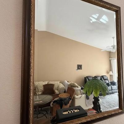 Large Framed Wall Mirror with Ornate Gold and Dark Wood Frame