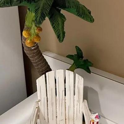 Beach-Themed Adirondack Chair Figurine with Palm Tree