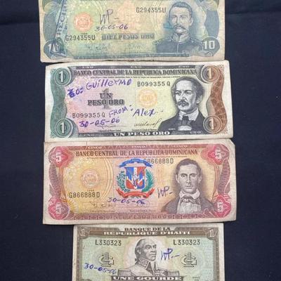 Vintage Caribbean Currency Lot: Dominican Republic & Haiti Banknotes & Coins (1980s-90s)