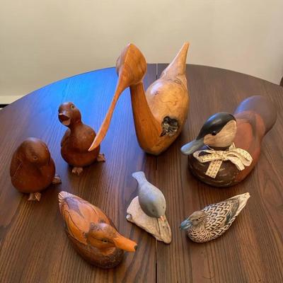 7 Hand-Carved & Painted Wooden Bird Decoys – Folk Art Collection