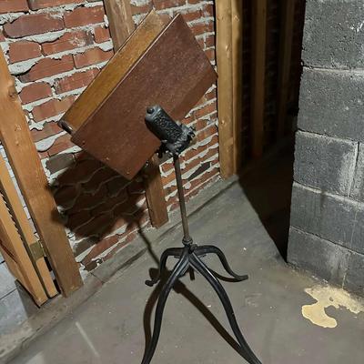 Antique Victorian "New Harvard" Cast Iron & Oak Dictionary Stand - George J. Flanagan Co.