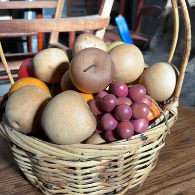 Vintage Lot of Wooden Fruit And Vegetables With Leather Stems