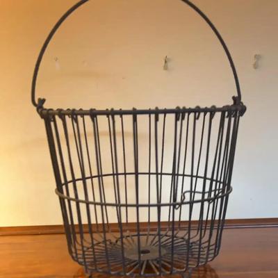 Vintage Industrial Wire Gathering Basket - French Country Style - Rustic Farmhouse Decor