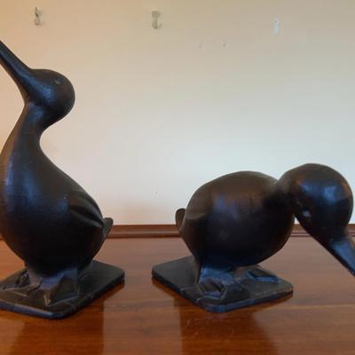 Vintage Mid-Century Modern Cast Iron Ducks (Doorstops or Bookends)