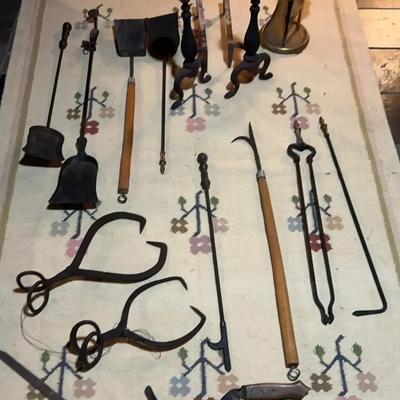 Antique Hearth Collection: Wrought Iron Fireplace Tools, Andirons, & Forged Accessories