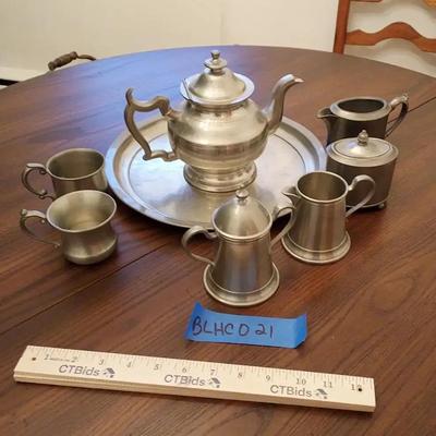 Vintage Pewter Tea & Coffee Service - 8 Piece Set with Serving Tray