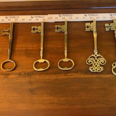Set of 6 Vintage Oversized Solid Brass Decorative Keys - "Key to the City" Style