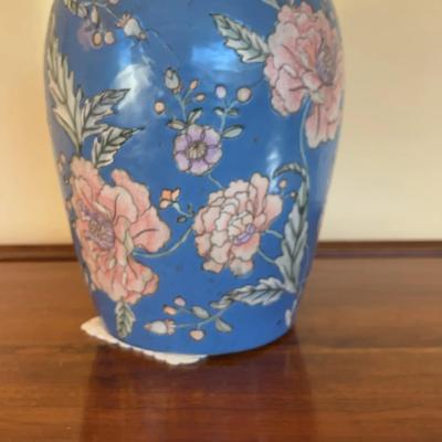 Vintage Chinese Blue Ground Ginger Jar with Lid – Hand-Painted Floral Motif