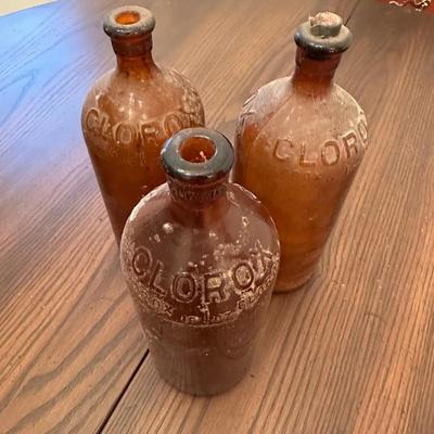 Vintage Amber Glass Clorox Bottles – Early 1930s Embossed Logic & Base Marks - Lot of 3