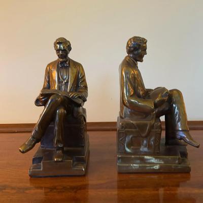 Antique Tilden-Thurber Bronze-Finish Abraham Lincoln Bookends – "Lincoln in the Chair"