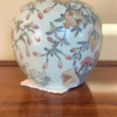 Vintage Chinoiserie Porcelain Ginger Jar - Pink & Green Floral Table Decor