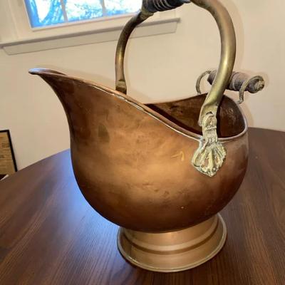 Antique Victorian Style Copper & Brass Coal Scuttle