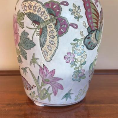 Vintage Chinese Famille Rose Porcelain Ginger Jar with Lid – Butterfly & Floral Motif