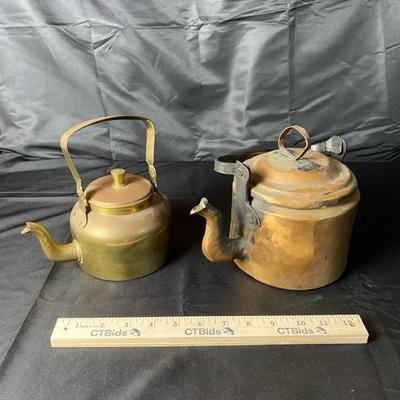 Vintage Antique Copper & Brass Teapot Set - Pair of Ornate Middle Eastern Style Kettles