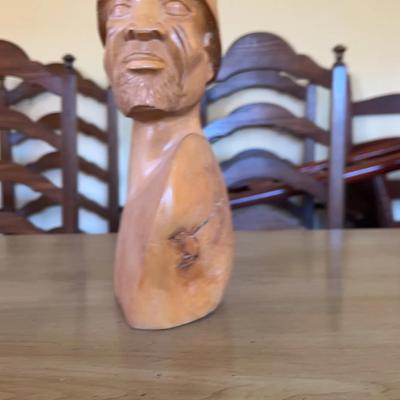 Vintage Mid-Century Hand-Carved Hardwood Bust - 12" African/Tribal Male Sculpture