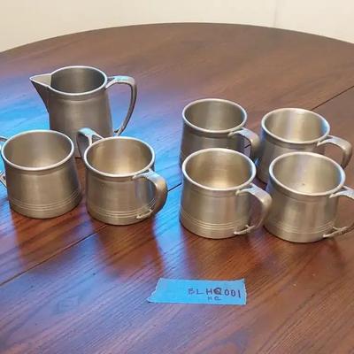 Vintage 7-Piece Pewter Drinkware Set - (6) Mugs & (1) Matching Creamer/Pitcher