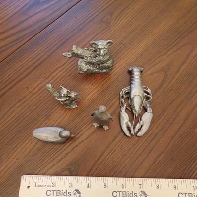 Vintage Pewter Animal Figurine Lot - 5pc Set