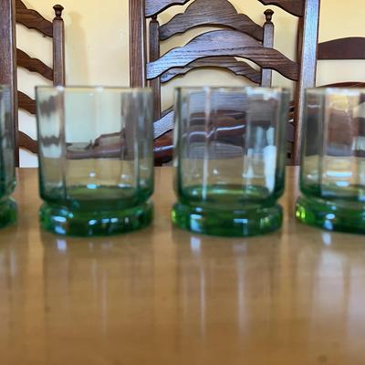 Vintage Anchor Hocking Green Paneled Rocks Glasses - Set of 4 - 10-Panel Essex Style