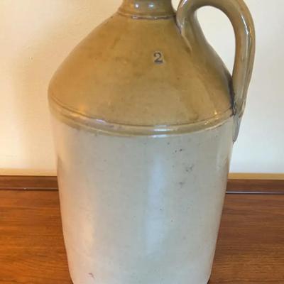Antique 2-Gallon Two-Tone Salt-Glazed Stoneware Whiskey Jug