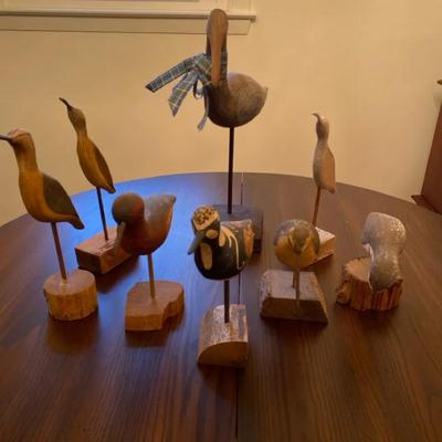 8 Hand-Carved Wooden Shorebird Decoys – Folk Art Style