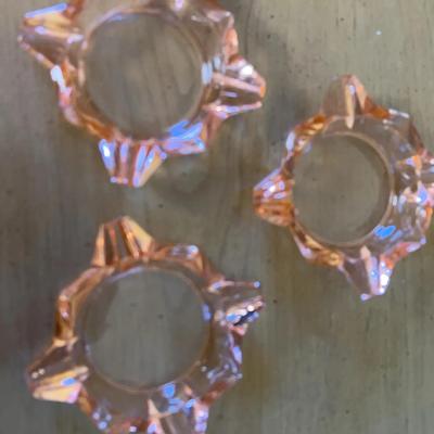 3 Vintage Luminarc Rosaline Pink Swirl Glass Ashtrays - Made in France - MCM