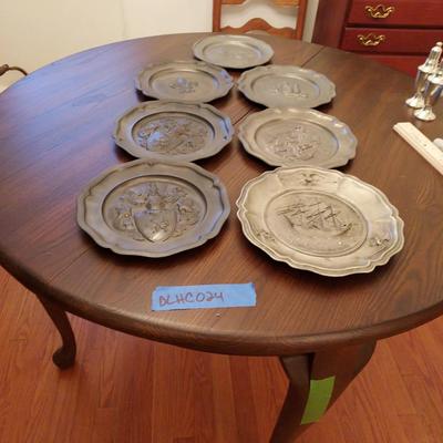Vintage Pewter Plates: Worcester "Birth of a Nation" & European Heraldic Motifs - Lot of 7