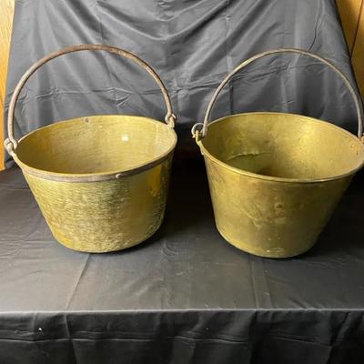 Antique Hand-Hammered Brass Kettles - Heavy Gauge with Wrought Iron Handles