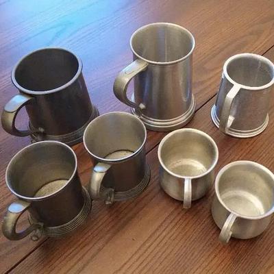 Vintage Pewter-Style Tankard & Mug Collection - Set of 7 - Various Sizes