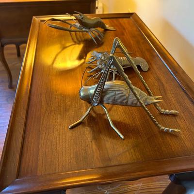 Vintage Brass Marine & Insect Decor Lot – Articulated Lobster, Crawfish, and Large Grasshopper – MCM