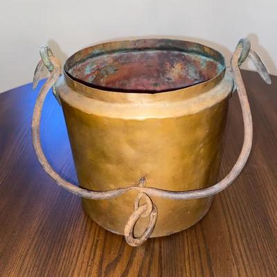 Antique Hand-Hammered Copper Hearth Cauldron | Primitive Wrought Iron Swing Handle & Ring