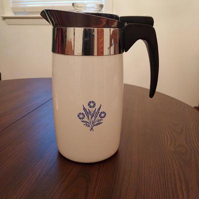 Vintage Corning Ware Blue Cornflower 10-Cup Coffee Pitcher / Percolator (missing electrical cord)