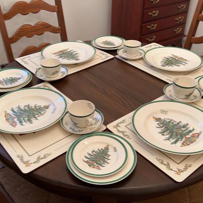 Vintage Spode "Christmas Tree" Set - 20-Pc England S3324 Set & 4 Pimpernel Placemats + Coasters