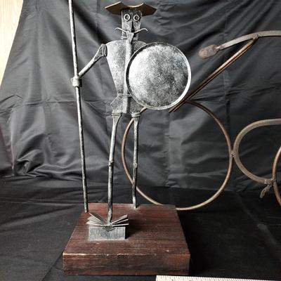 Don Quixote & Modernist Cyclist - Lot of 2 Vintage Brutalist Metal Sculptures