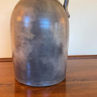 Antique Primitive Stoneware Whiskey Jug – 19th Century Salt Glazed Pottery – Farmhouse Decor