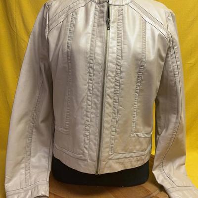 Kate & Mallory Women’s Faux Leather Jacket – Size L (Beige/Taupe) Zip Front