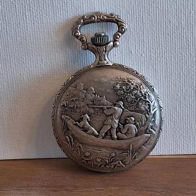Majestrom Quartz Pocket Watch with Ornate Scenic Case