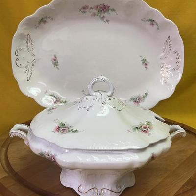 Wood & Sons Royal Semi-Porcelain serving platter and lidded tureen with floral decoration