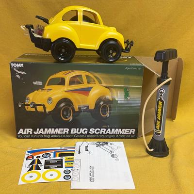 Vintage Tomy Air Jammer Bug Scrammer VW Beetle Air-Powered Car w/ Pump, Box & Decals 