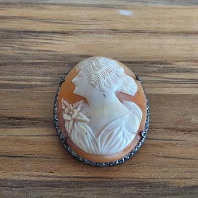 Antique Victorian Shell Cameo Brooch with Classical Female Profile