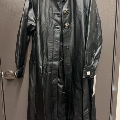 NWT Damselle New York Genuine Leather Long Coat – Black – Size XL