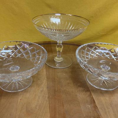 3 Waterford cut crystal dishes, 2 compotes and 1 'Gloria' pattern