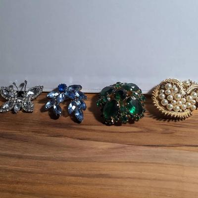 Vintage Rhinestone and Faux Pearl Brooch Assortment