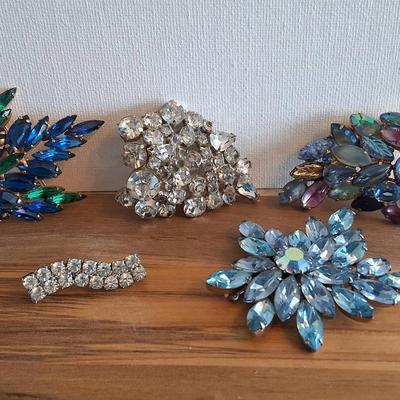 Vintage Rhinestone Costume Jewelry Brooches