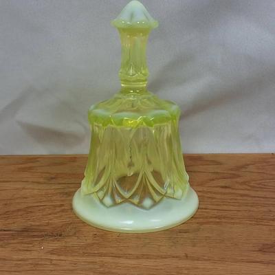 Fenton Vaseline Glass Bell with Cut Decoration