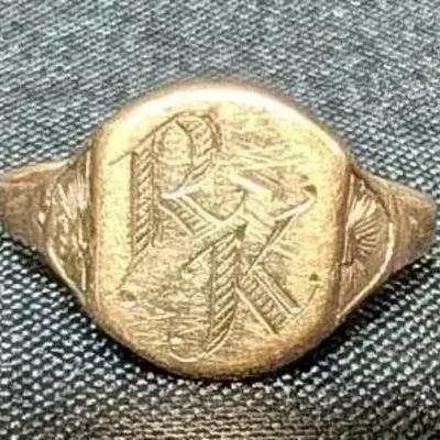 Gold Insignia Ring Stamped 10k RK Initials